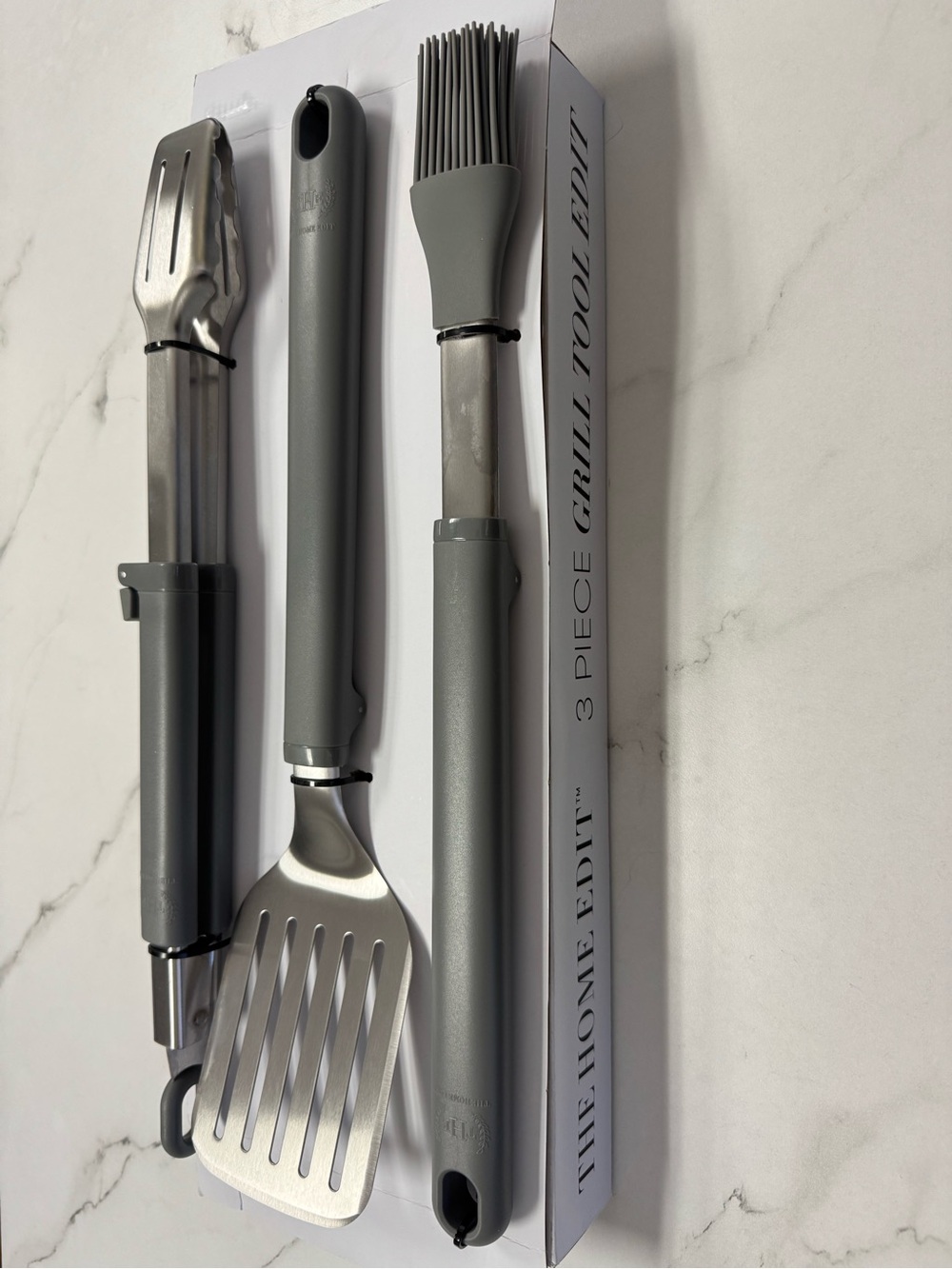 The Home Edit Gray 3-Piece Grill Tool Set with Silicone Basting Brush